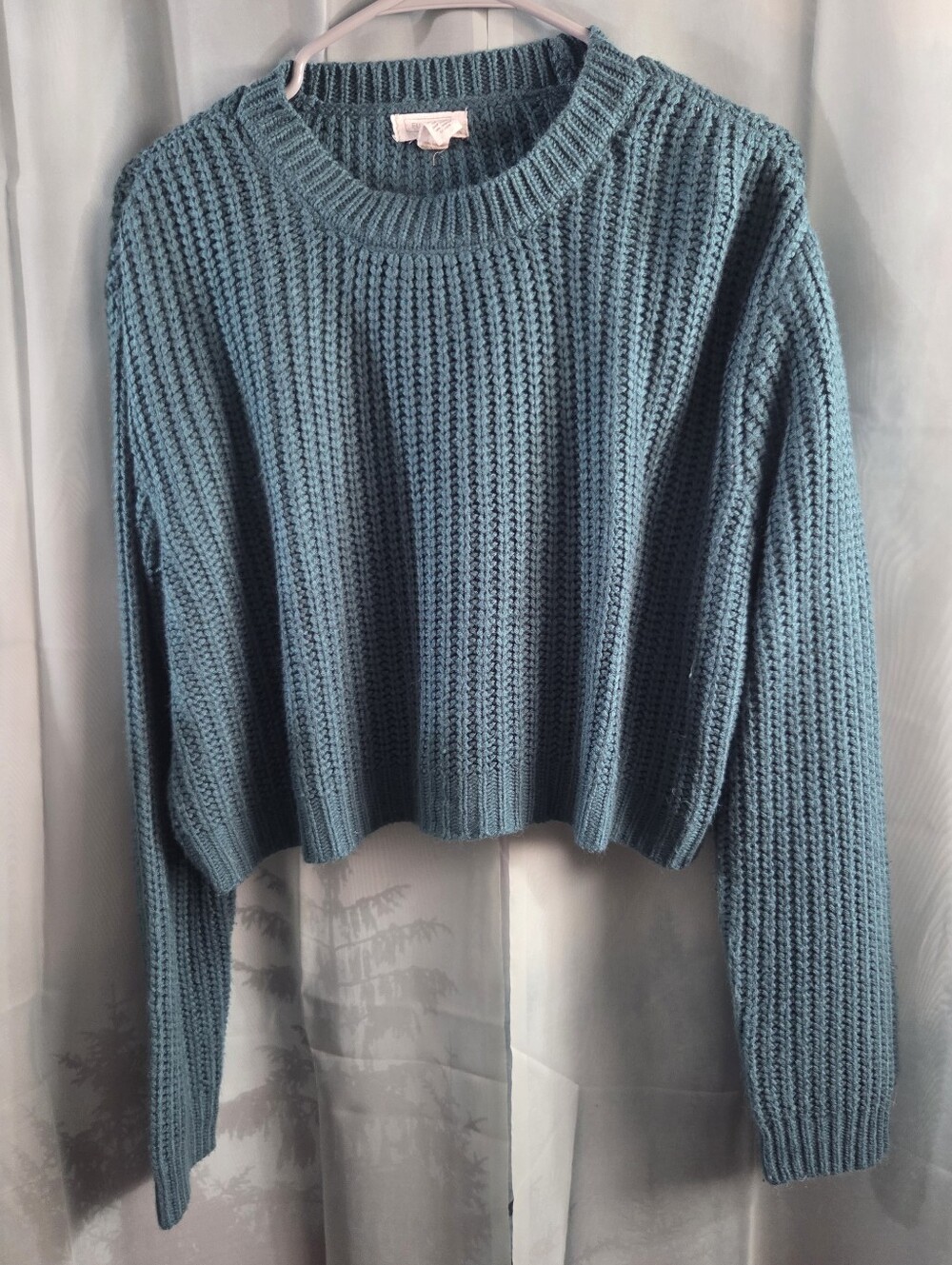 Full Tilt Women’s Cropped Rib-Knit Sweater in Teal